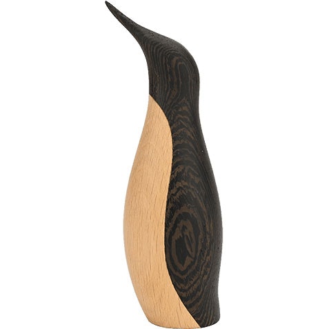 Wenge Holzfigur Pinguin Schwarz / Natur, 13 cm