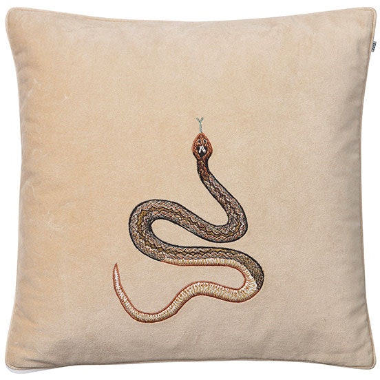 Embroidered Cobra Cushion Cover 50x50 cm, Beige