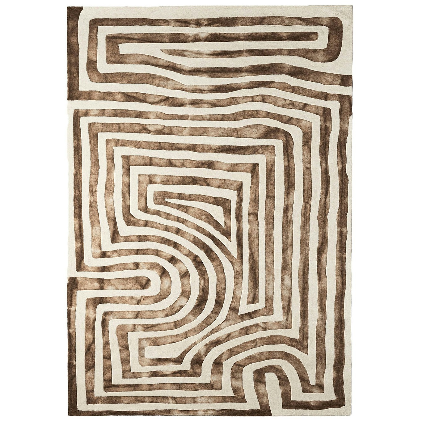 Psychadelic Labyrinth Wollteppich 200x300 cm, Beige