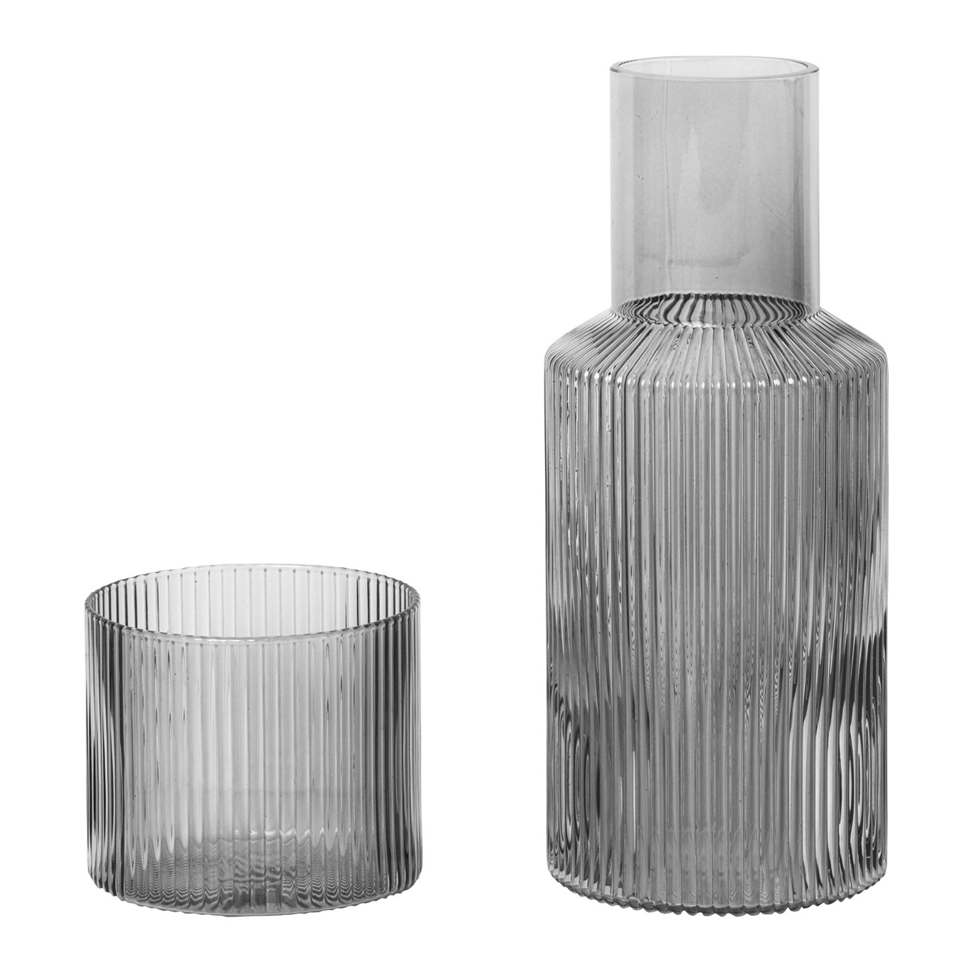 Ripple Small Carafe Set Karaffe mit Trinkglas, Smoked Grey