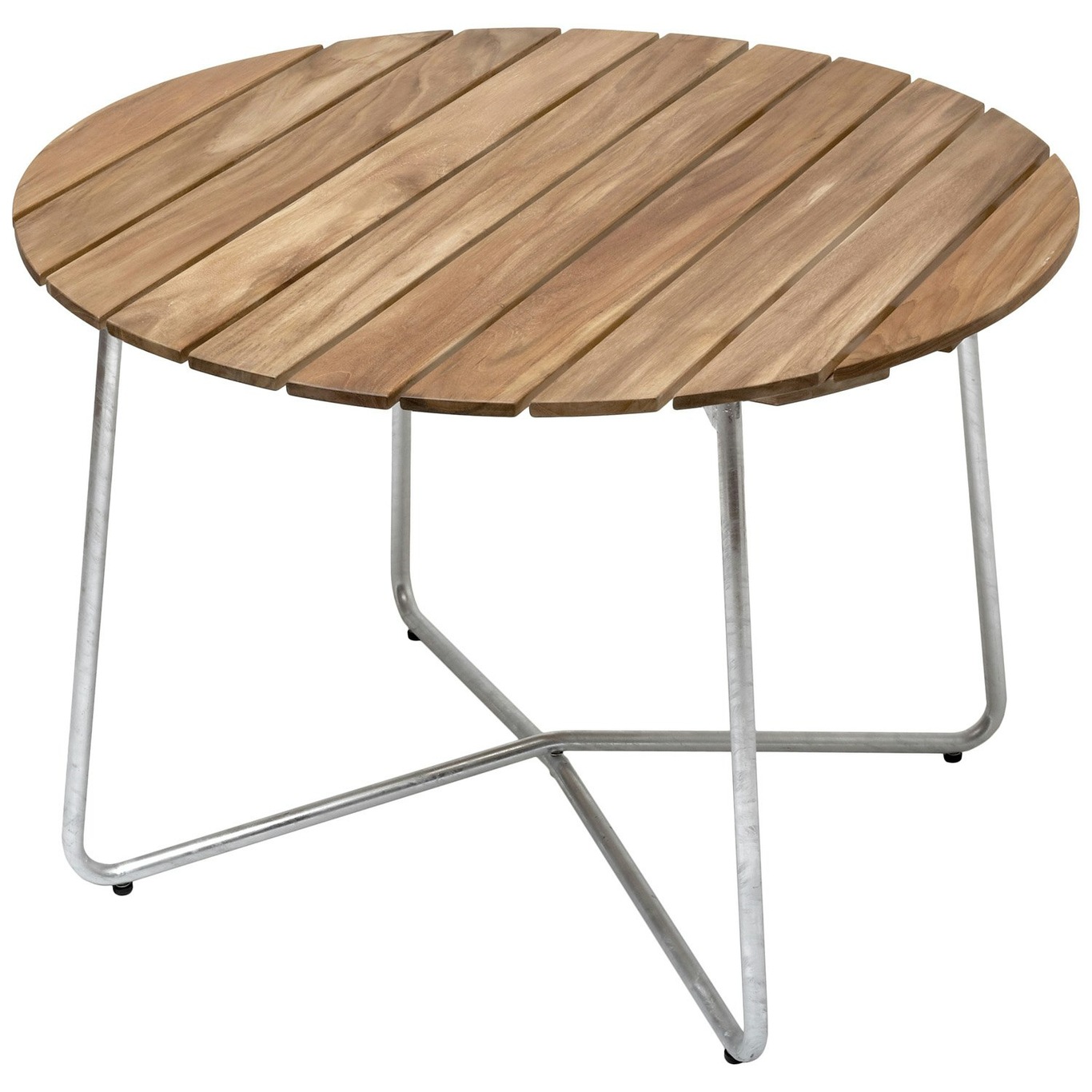 9A Tisch Ø100 cm, Unbehandeltes Teakholz / Heiß Verzinkter Stahl