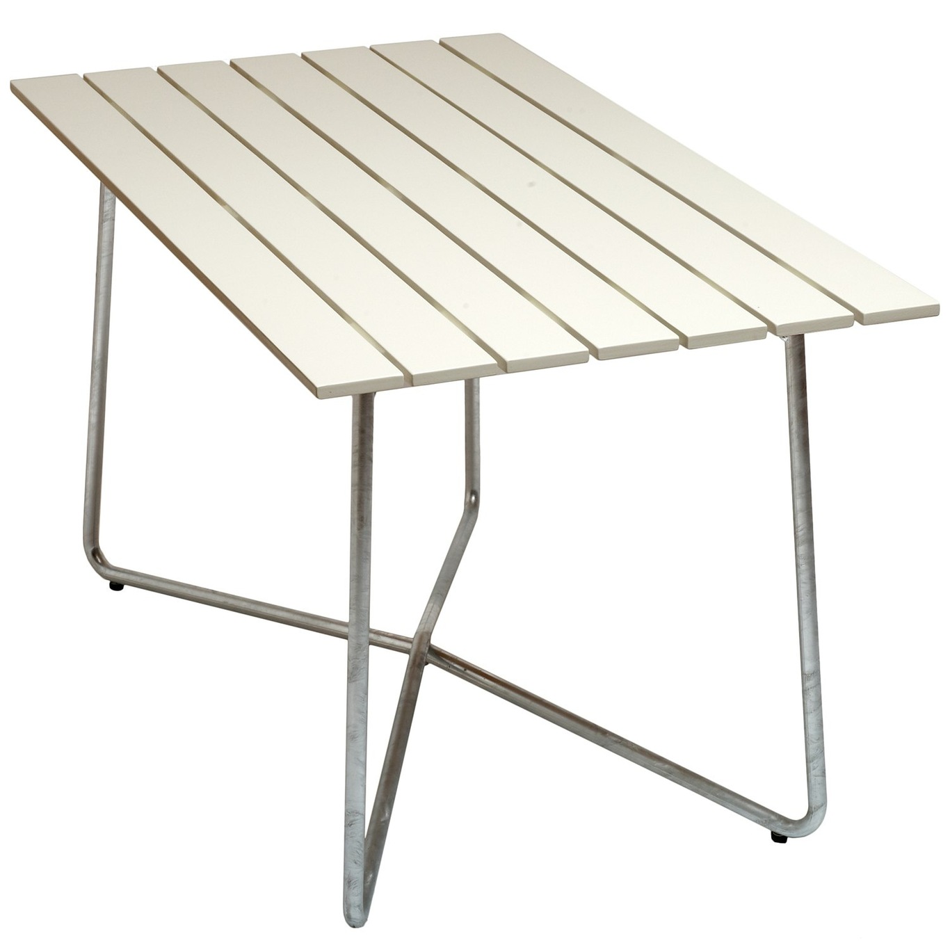 B25A Tisch 70x120 cm, Weiß Lackierte Eiche / Heiß Verzinkter Stahl