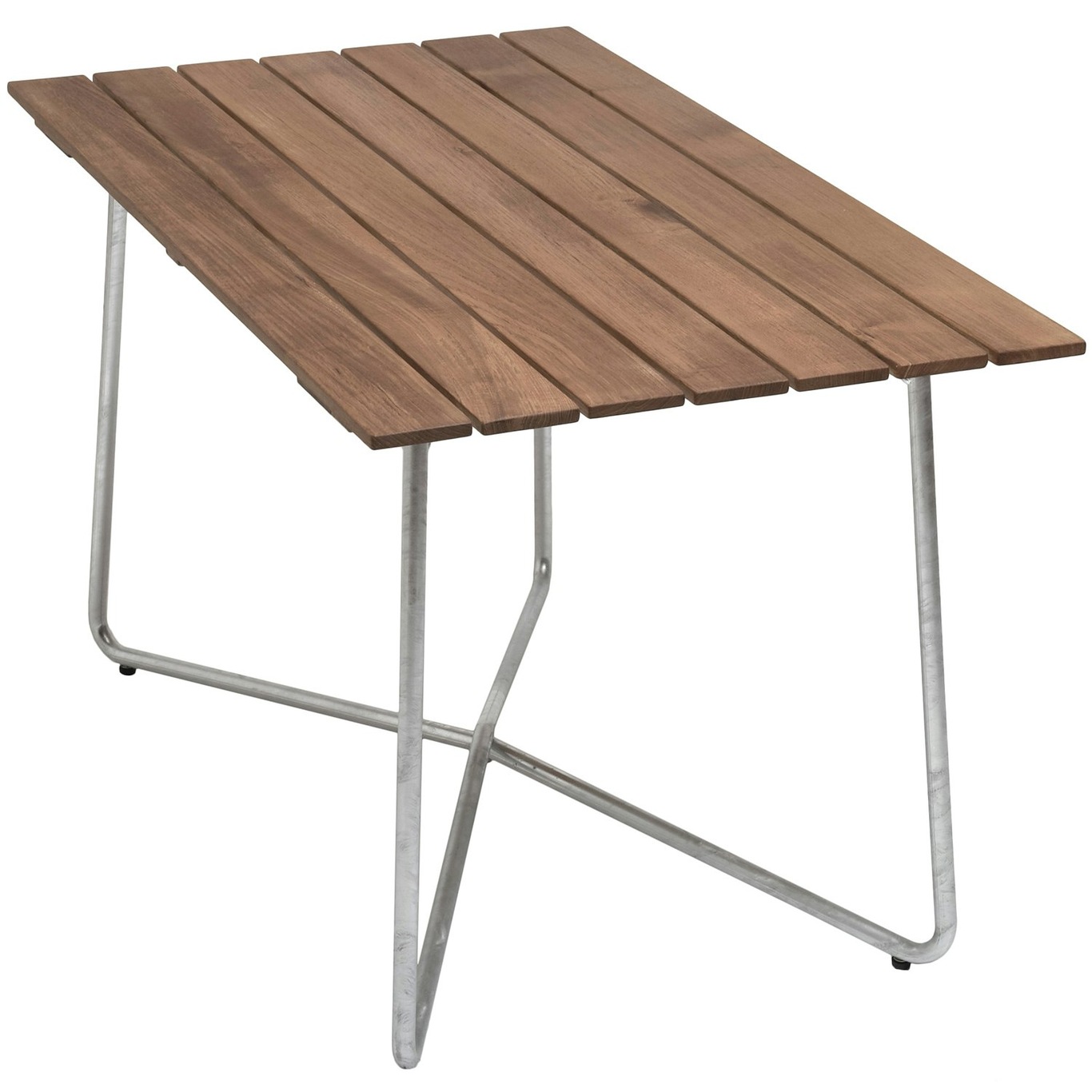 B25A Tisch 70x120 cm, Unbehandeltes Teakholz / Heiß Verzinkter Stahl