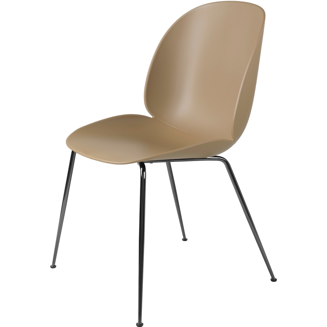 Beetle Dining Chair Unupholstered, Conic Base Black Chromed, Pebble Brown