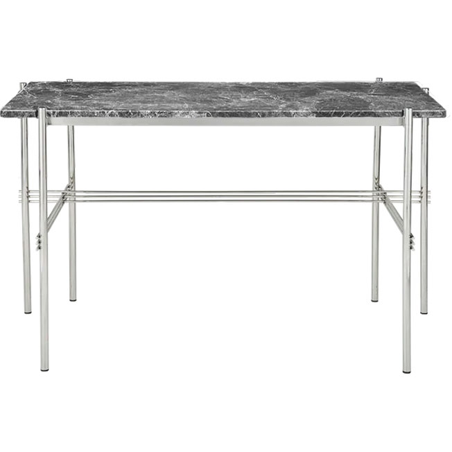 TS Schreibtisch 60x120 cm, Poliert Stahl / Grau Emperador-Marmor