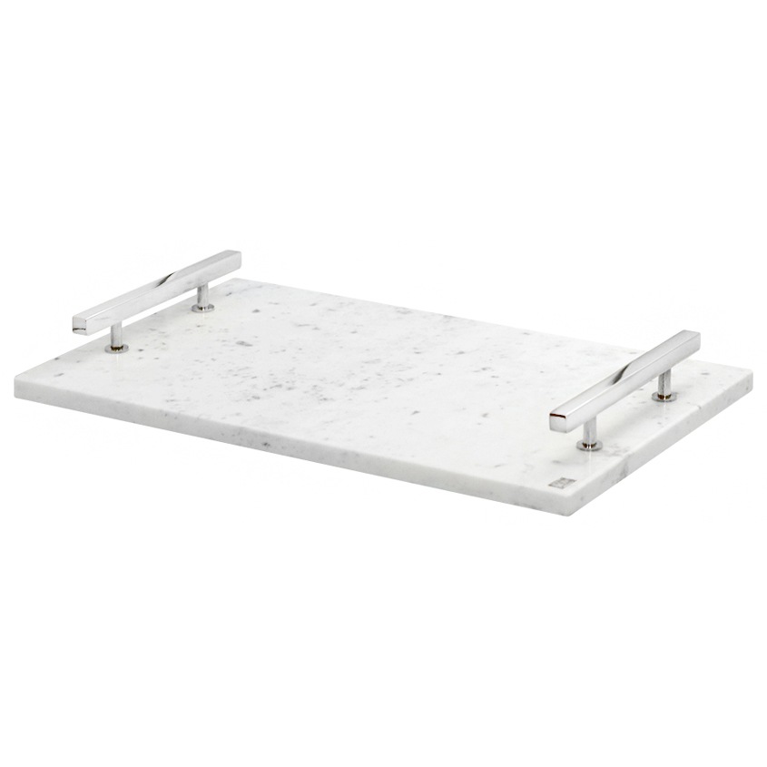 Marbletray with Handles, White / Nickelplated Brass