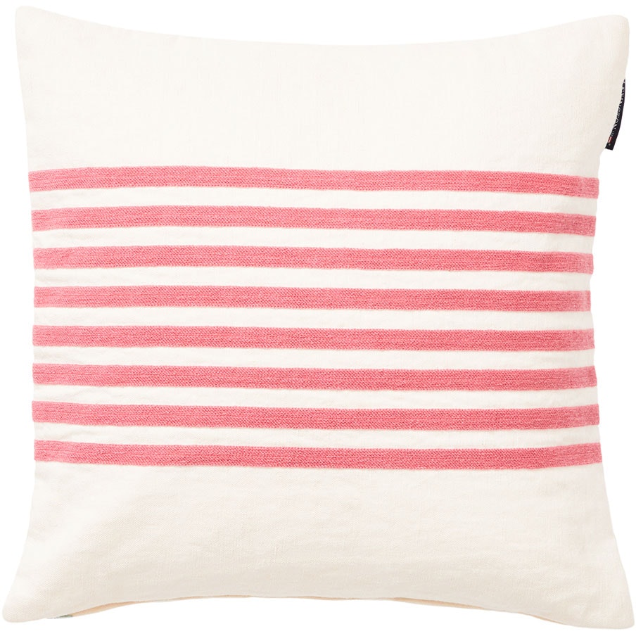 Embroidery Striped Linen/Cotton Kissenbezug 50x50 cm, Rosa/Altweiß