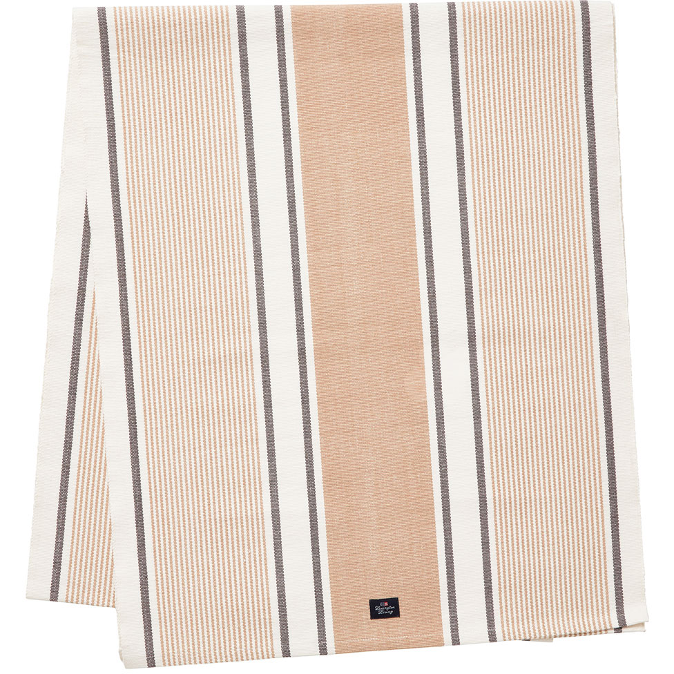 Striped Organic Cotton Rib Tischläufer Weiß/Beige, 50x250 cm