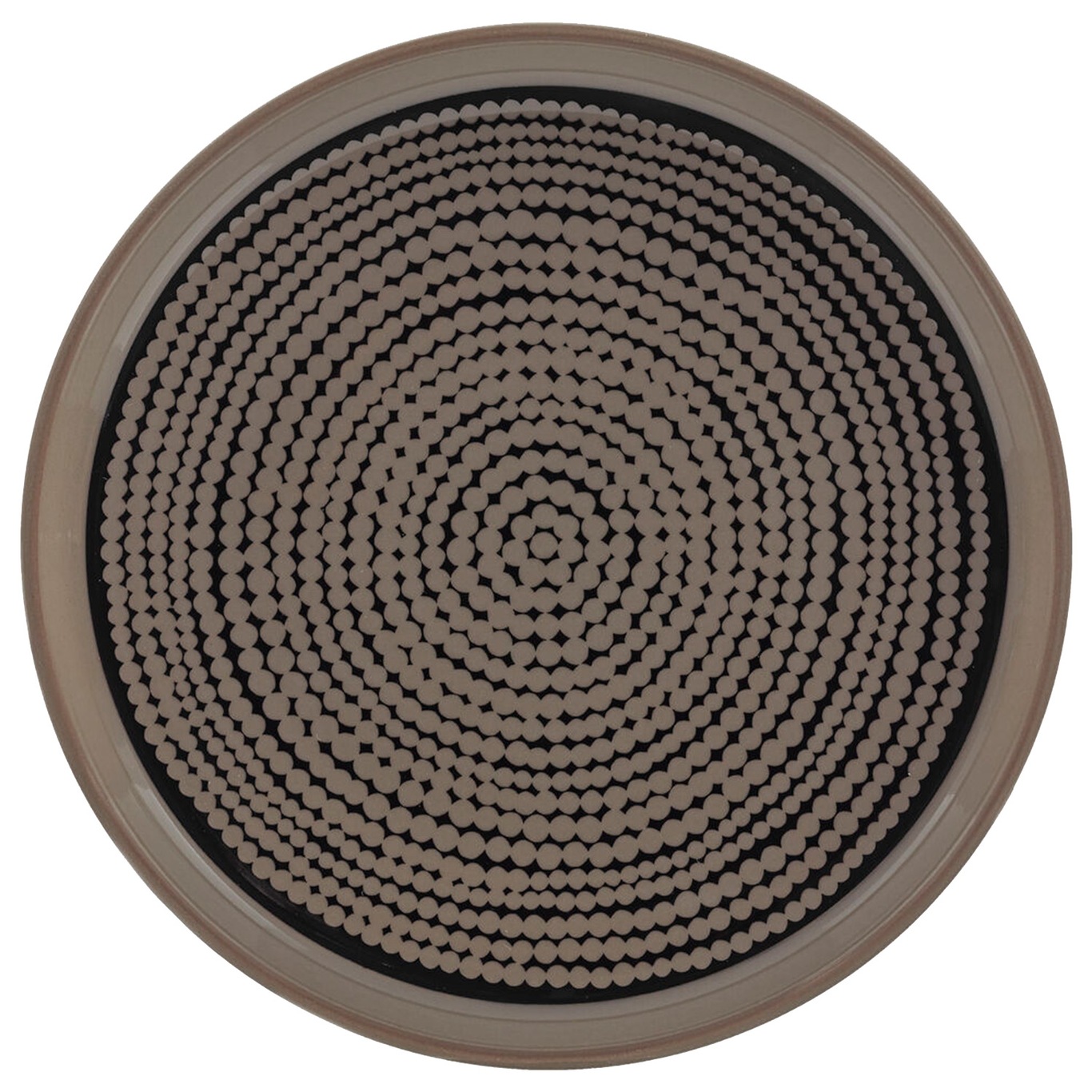 Oiva/Siirtolapuutarha Teller, Aus braunem Steingut mit einem sehr bekannten, gepunkteten Muster hergestellt 13,5 cm, Schwarz/Terra
