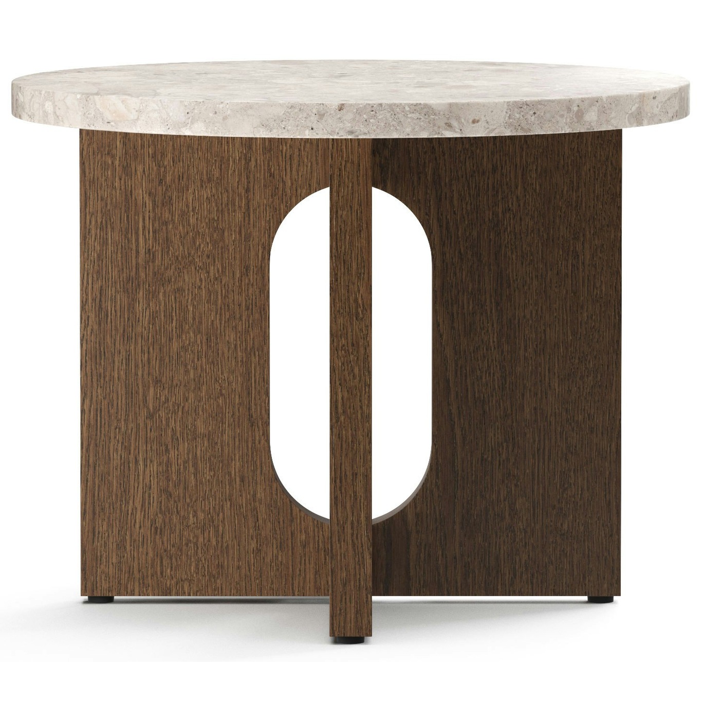 Androgyne Side Table Ø50 cm, Kunis Breccia Stone / Dark Stained Oak
