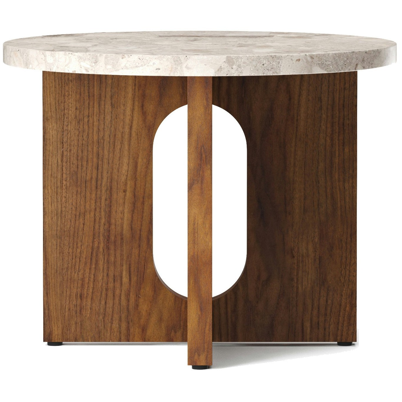 Androgyne Side Table Ø50 cm, Kunis Breccia Stone / Walnut