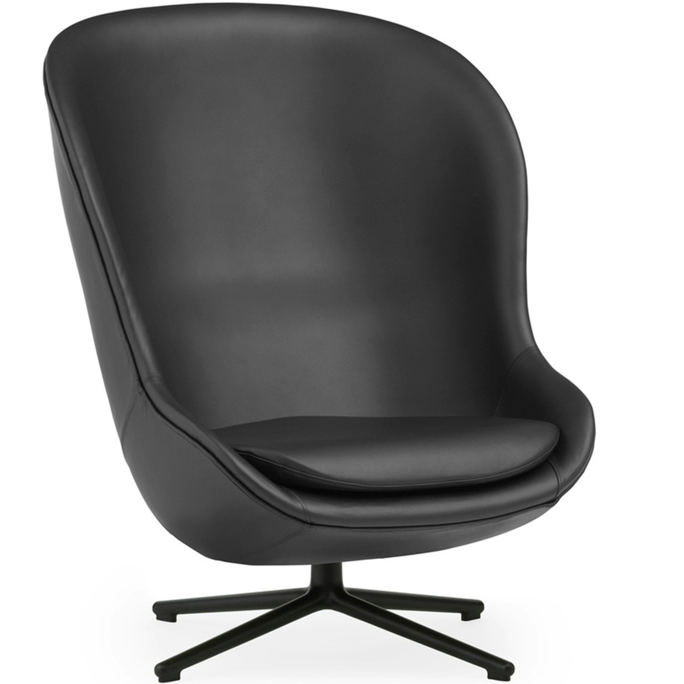 Hyg Sessel Hoch mit Drehfuß, Schwarz Leder / Schwarz Aluminium