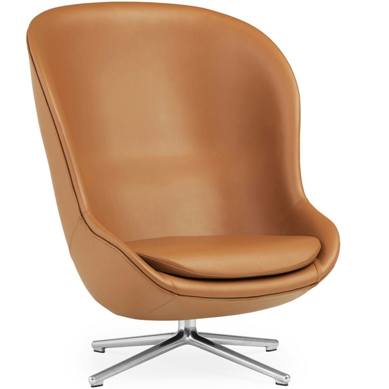 Hyg Sessel Hoch mit Drehfuß, Brandy Leder / Aluminium