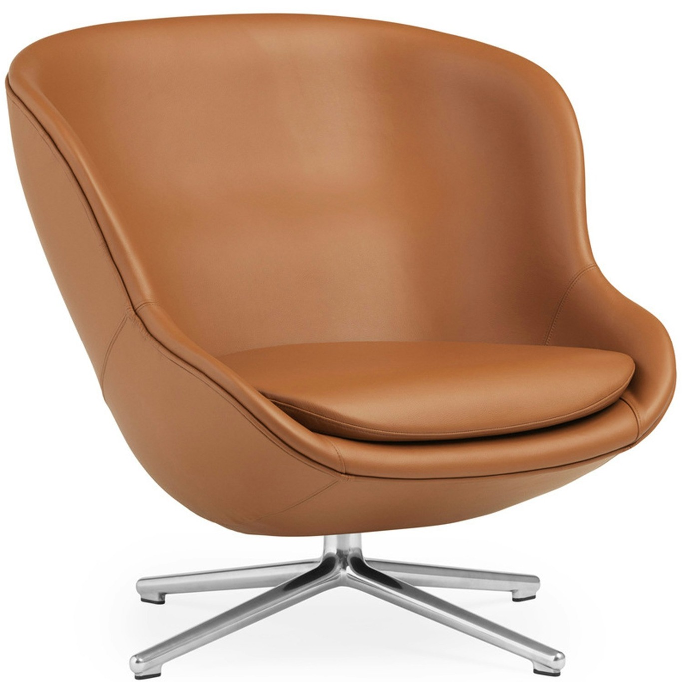 Hyg Sessel Niedrig mit Drehfuß, Brandy Leder / Aluminium