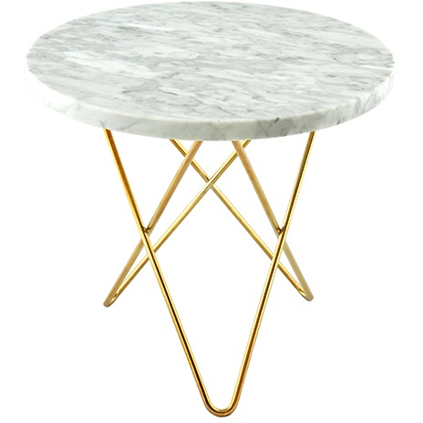 Mini O Side Table Ø40 cm, Brass frame/White matt marble
