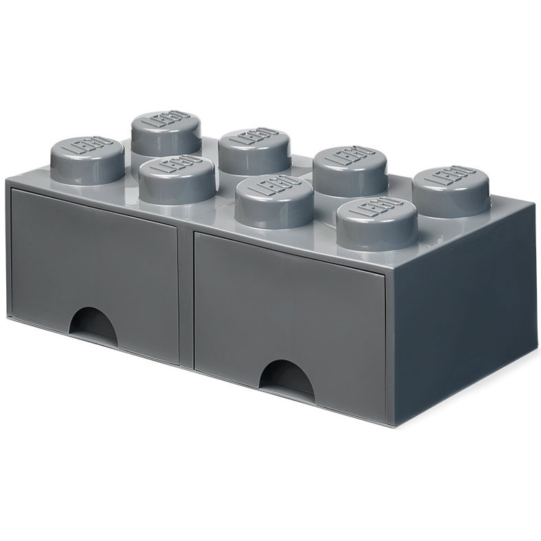 LEGO® Aufbewahrungskiste mit 2 Schubladen 8 Knöpfe, Dark Stone Grey