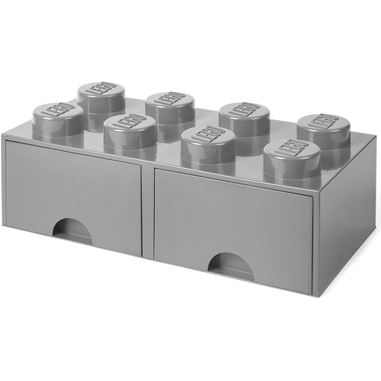 LEGO® Aufbewahrungskiste mit 2 Schubladen 8 Knöpfe, Medium Stone Grey