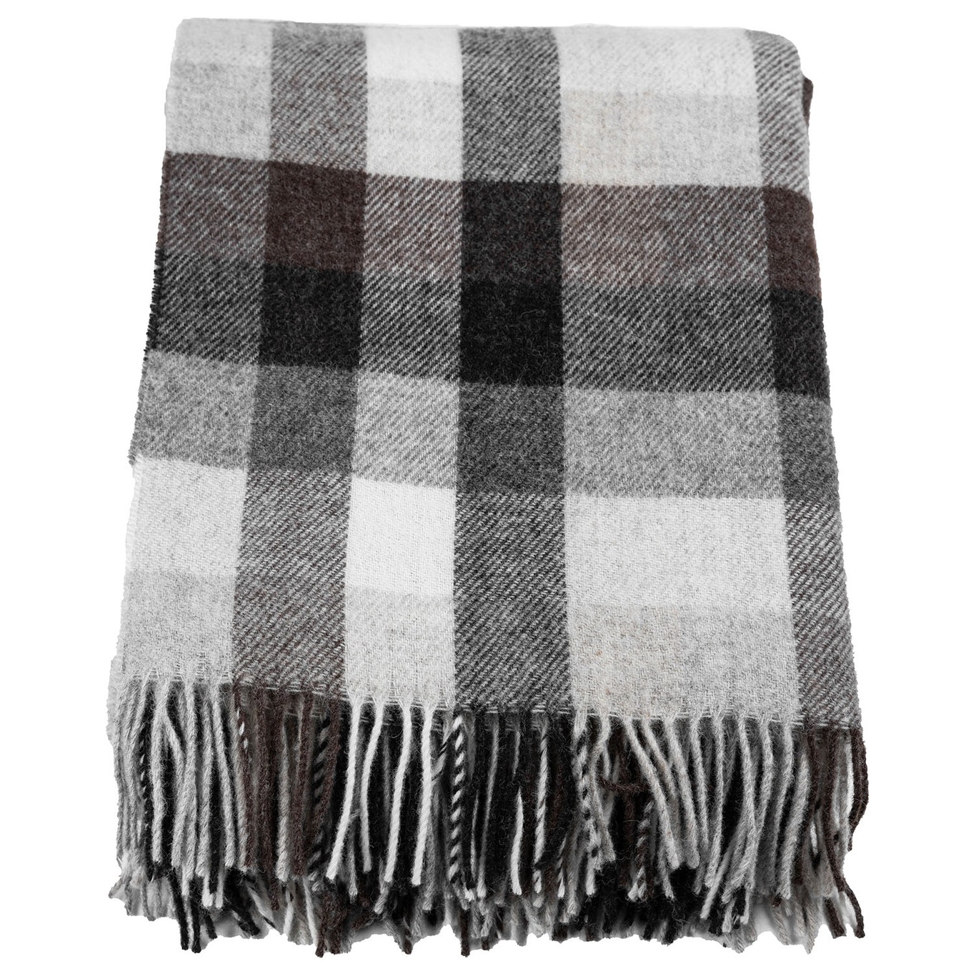 Wool Blanket Checked Grey, brown, offwhite Decke 130x170 cm Braun Grau Off-white