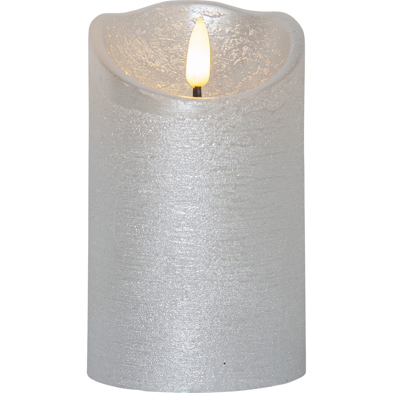 Flamme Rustic LED Stumpenkerze Silber, 12 cm