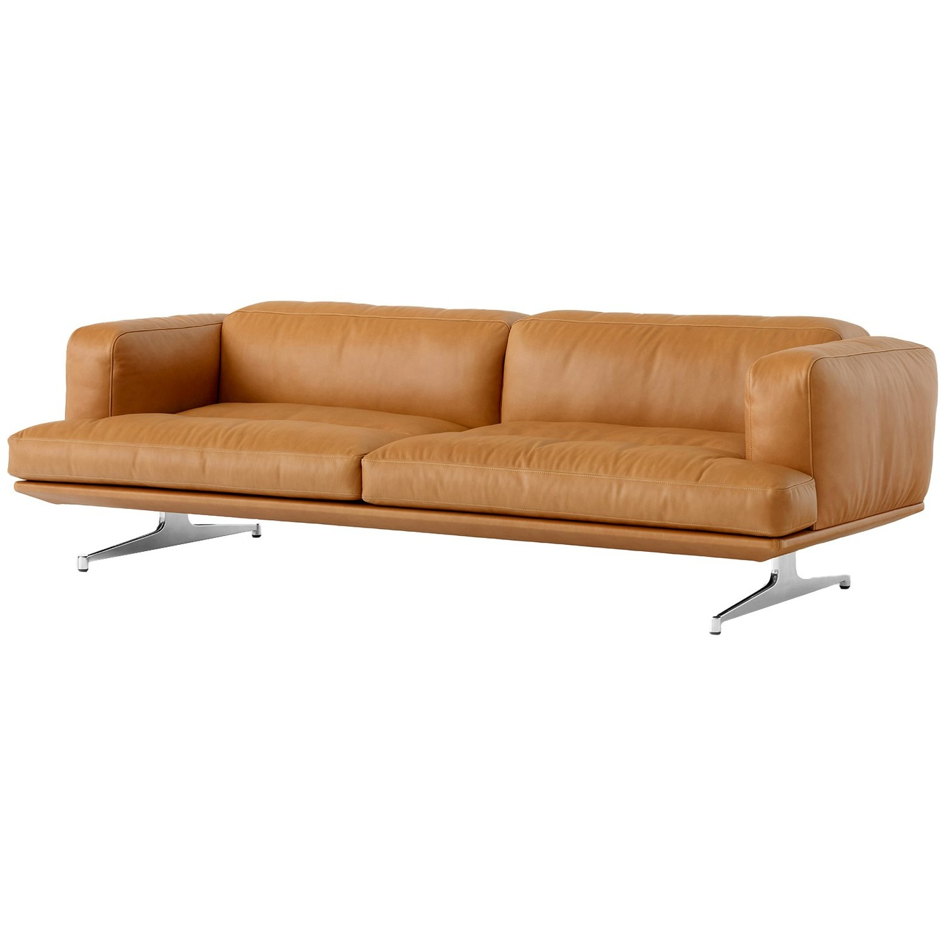 Inland AV23 3-Sitzer-Sofa, Noble Cognacfarben Leder / Poliertes Aluminium